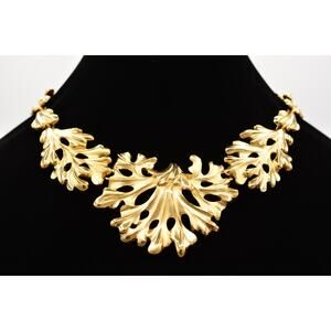 Fernando Originals Collar Necklace Leaf Chunky Brushed Gold Chain FO Signed A20